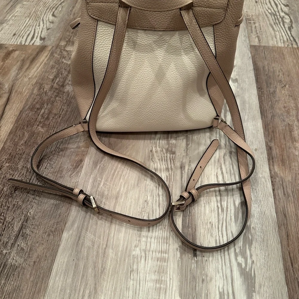 Kate Spade Leila Drawstring Medium Flap Leather Backpack Warm Beige